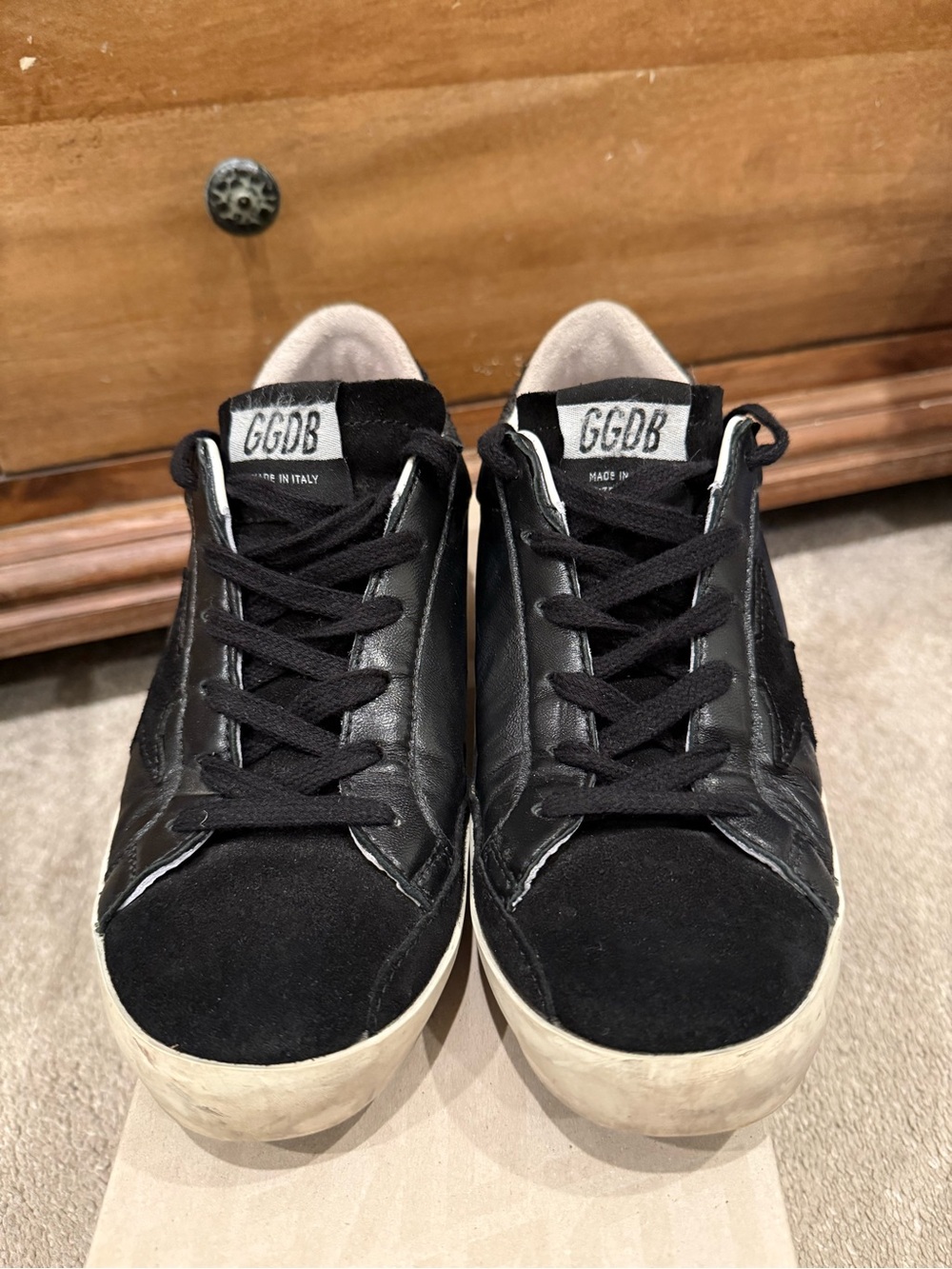 Golden Goose Black Leather Low-Top Sneakers with Glitter Heel - Picture 2 of 8